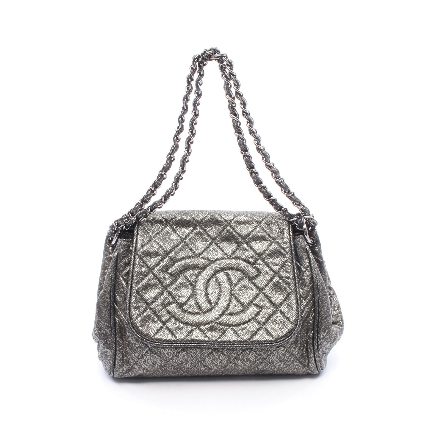 マトラッセ ココマーク チェーンショルダーバッグ キャビアスキン シルバー シルバー金具 シャネル バッグ CHANEL