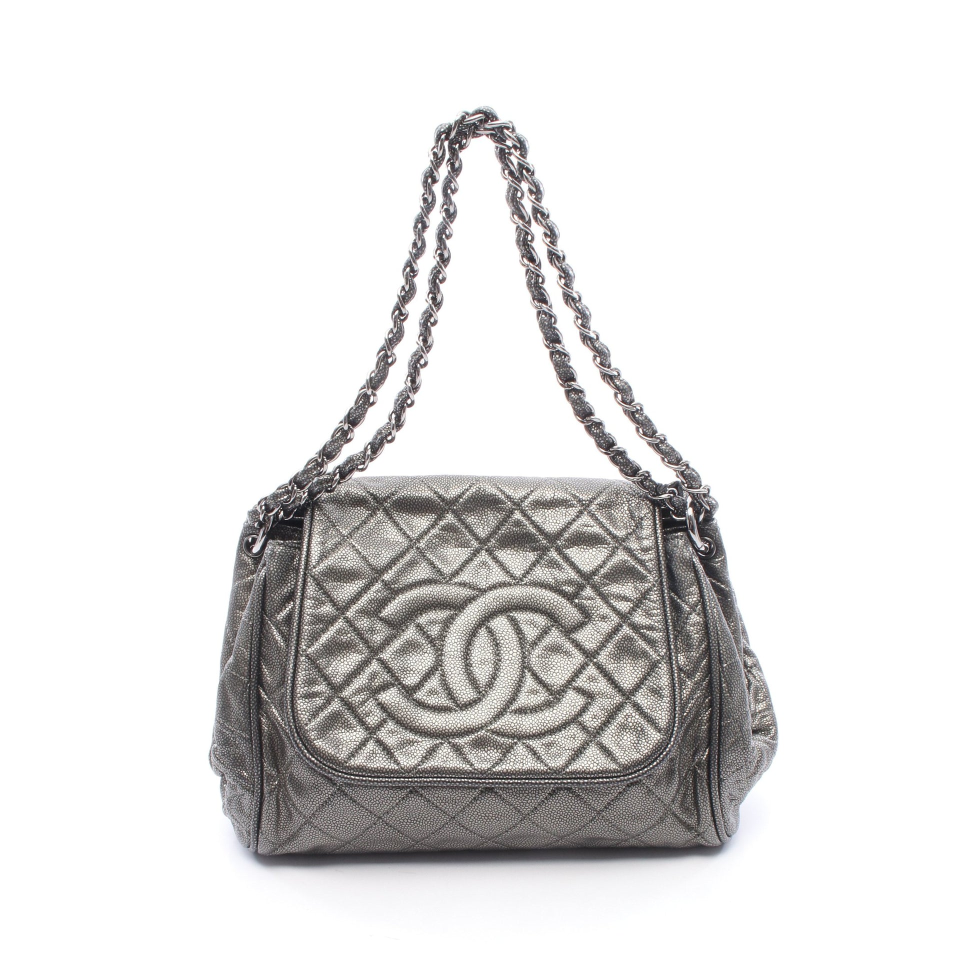 マトラッセ ココマーク チェーンショルダーバッグ キャビアスキン シルバー シルバー金具 シャネル バッグ CHANEL
