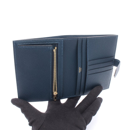 ベアンコンパクト ブルードガリス 二つ折り財布 ヴォーエプソン ブルーグレー ゴールド金具 K刻印 エルメス