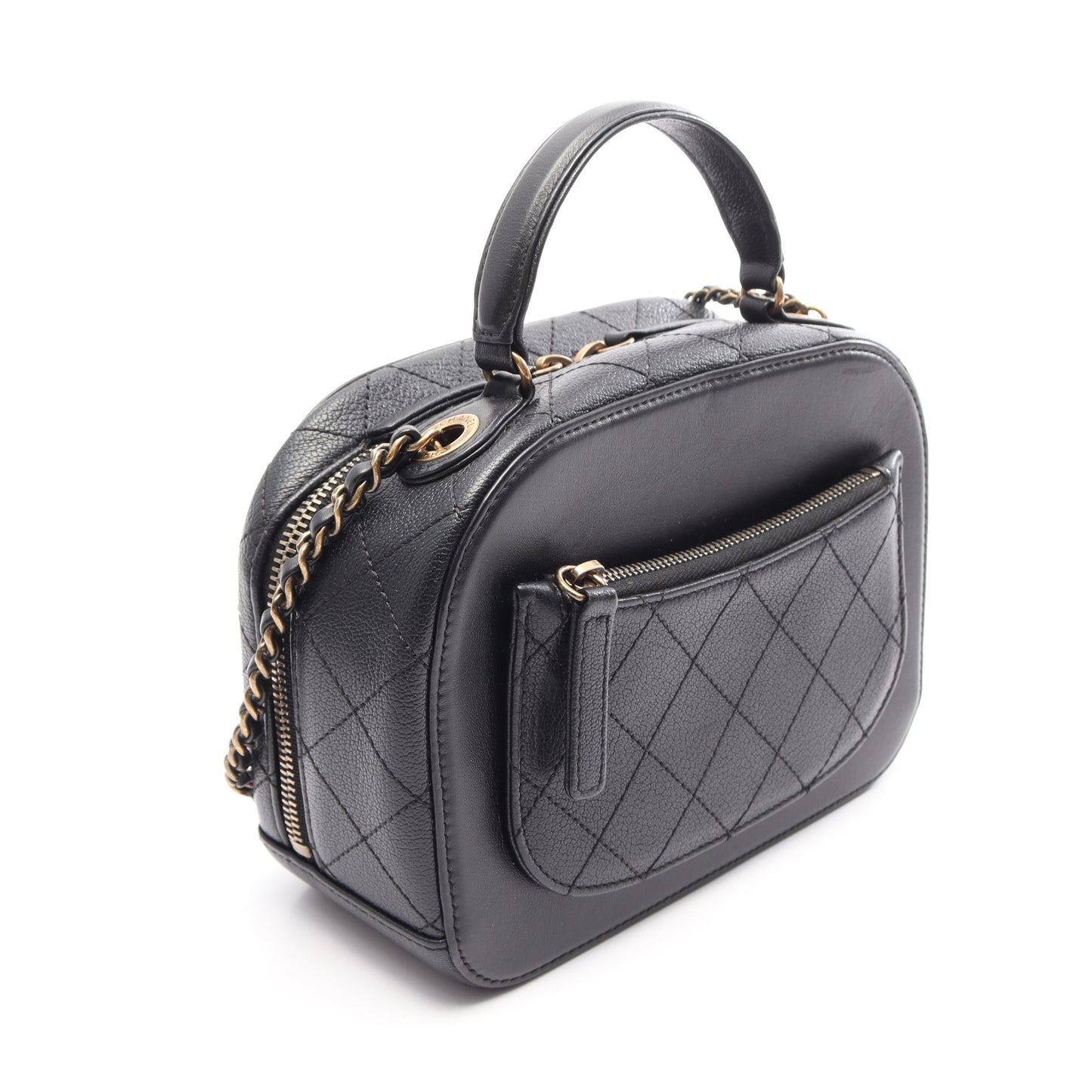 マトラッセ バニティバッグ 2WAY チェーンショルダーバッグ レザー ブラック ゴールド金具 シャネル バッグ CHANEL