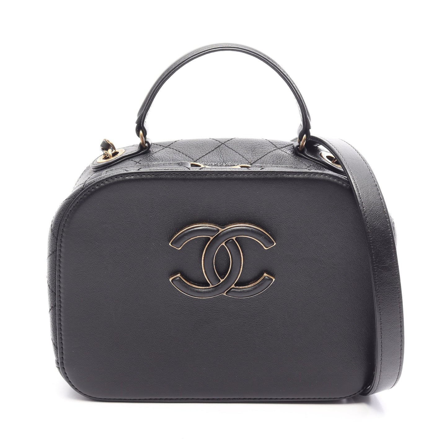 マトラッセ バニティバッグ 2WAY チェーンショルダーバッグ レザー ブラック ゴールド金具 シャネル バッグ CHANEL