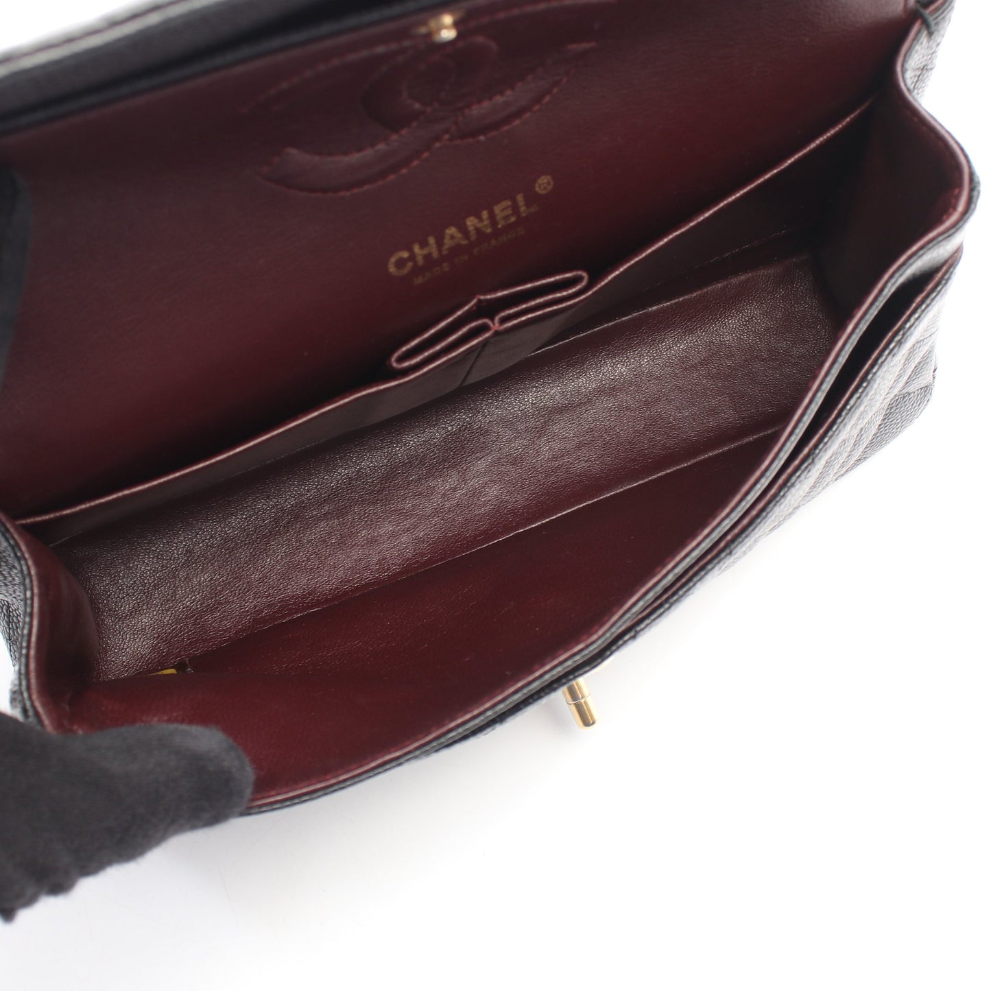 マトラッセ Wフラップ Wチェーンショルダーバッグ キャビアスキン ブラック ゴールド金具 シャネル バッグ CHANEL