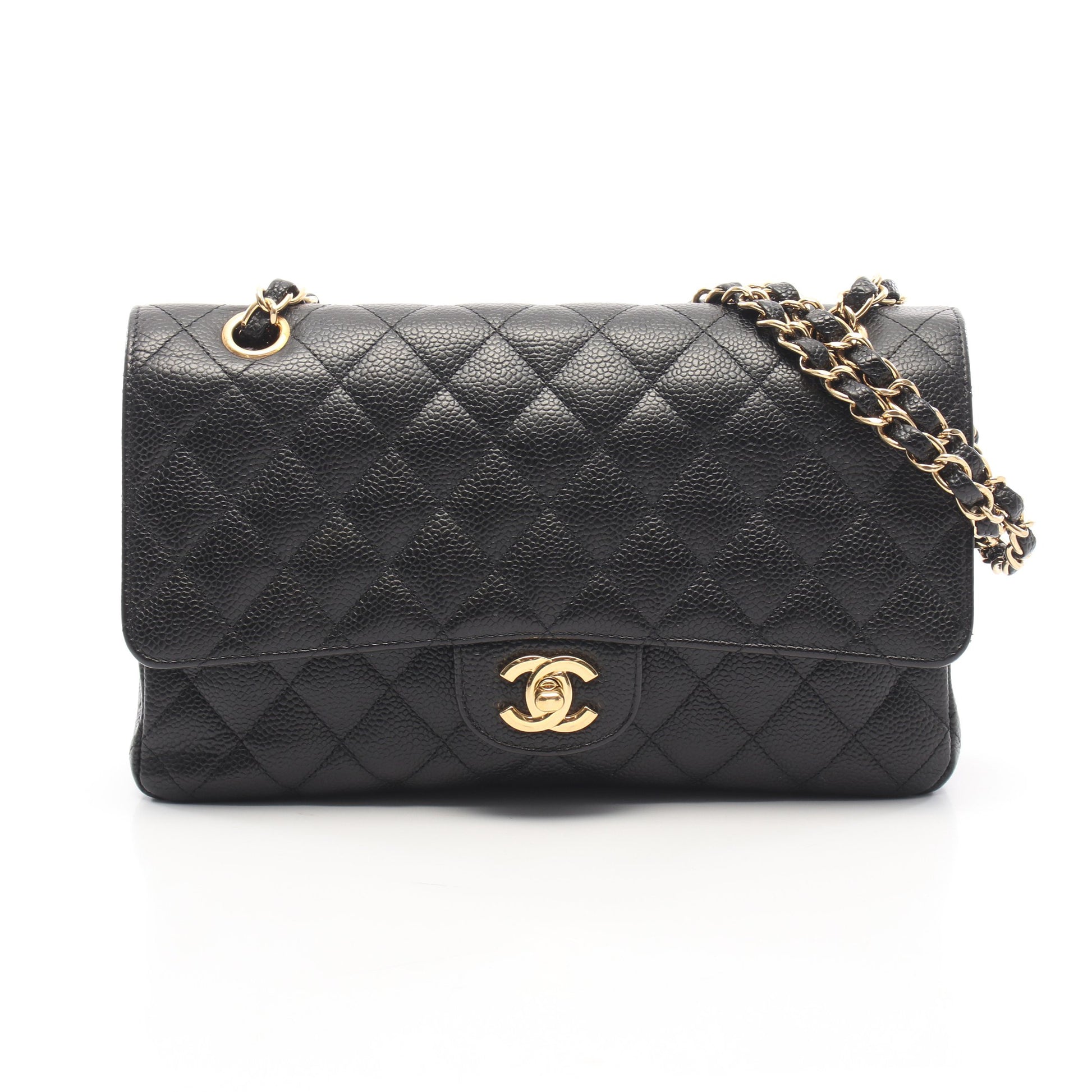 マトラッセ Wフラップ Wチェーンショルダーバッグ キャビアスキン ブラック ゴールド金具 シャネル バッグ CHANEL