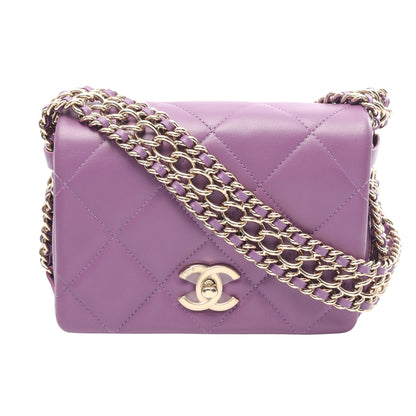 マトラッセ スモールフラップ チェーンショルダーバッグ ラムスキン パープル ゴールド金具 シャネル バッグ CHANEL
