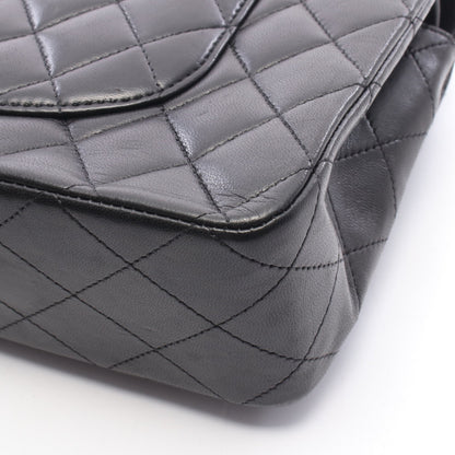 マトラッセ Wフラップ Wチェーンショルダーバッグ ラムスキン ブラック シルバー金具 シャネル バッグ CHANEL