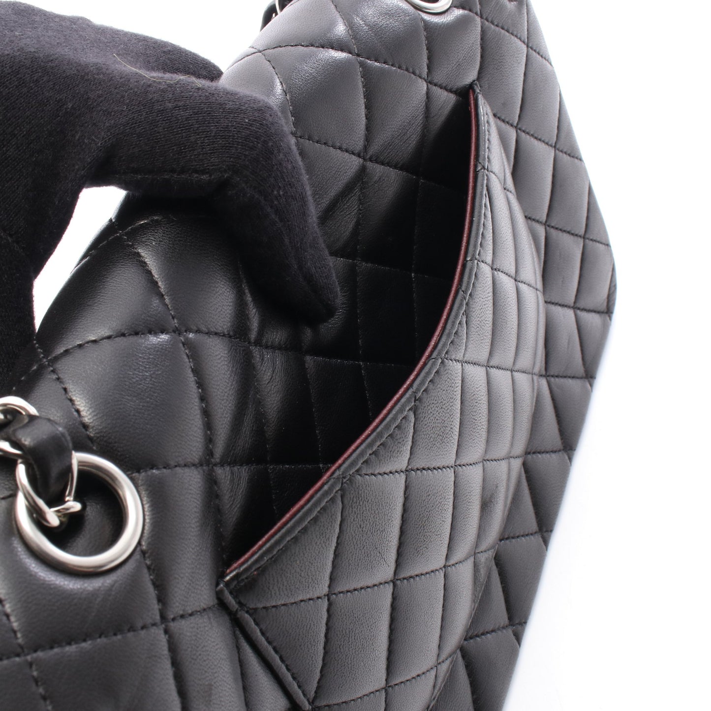 マトラッセ Wフラップ Wチェーンショルダーバッグ ラムスキン ブラック シルバー金具 シャネル バッグ CHANEL
