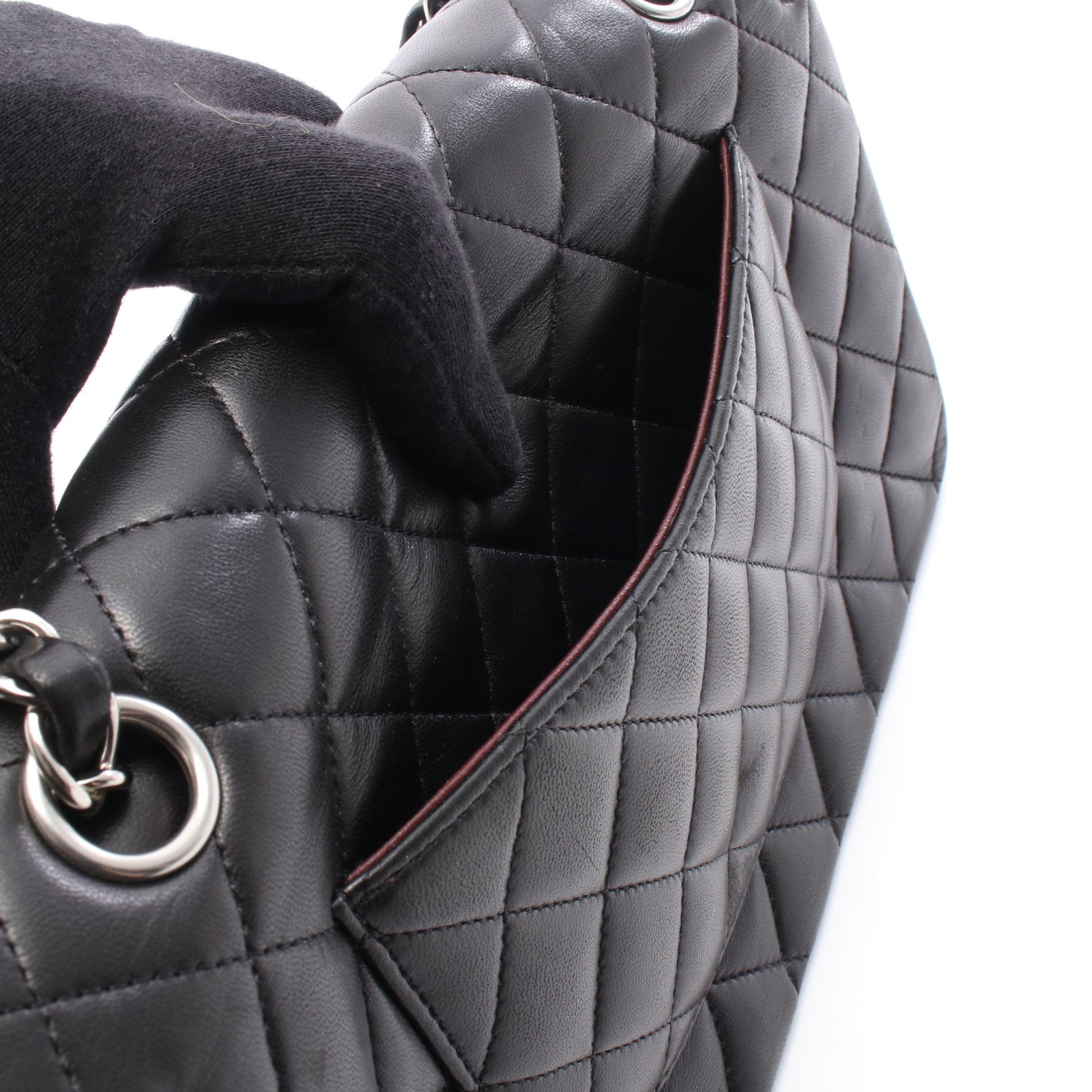 マトラッセ Wフラップ Wチェーンショルダーバッグ ラムスキン ブラック シルバー金具 シャネル バッグ CHANEL