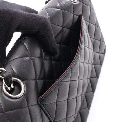 マトラッセ Wフラップ Wチェーンショルダーバッグ ラムスキン ブラック シルバー金具 シャネル バッグ CHANEL
