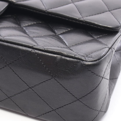 マトラッセ Wフラップ Wチェーンショルダーバッグ ラムスキン ブラック シルバー金具 シャネル バッグ CHANEL