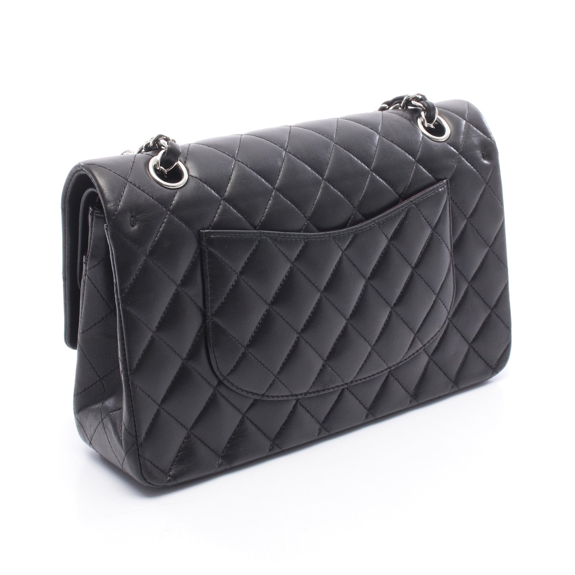 マトラッセ Wフラップ Wチェーンショルダーバッグ ラムスキン ブラック シルバー金具 シャネル バッグ CHANEL