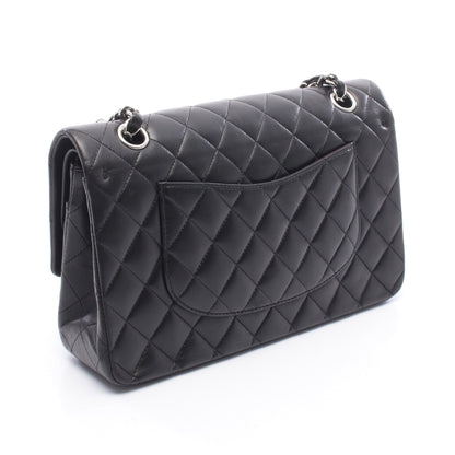 マトラッセ Wフラップ Wチェーンショルダーバッグ ラムスキン ブラック シルバー金具 シャネル バッグ CHANEL