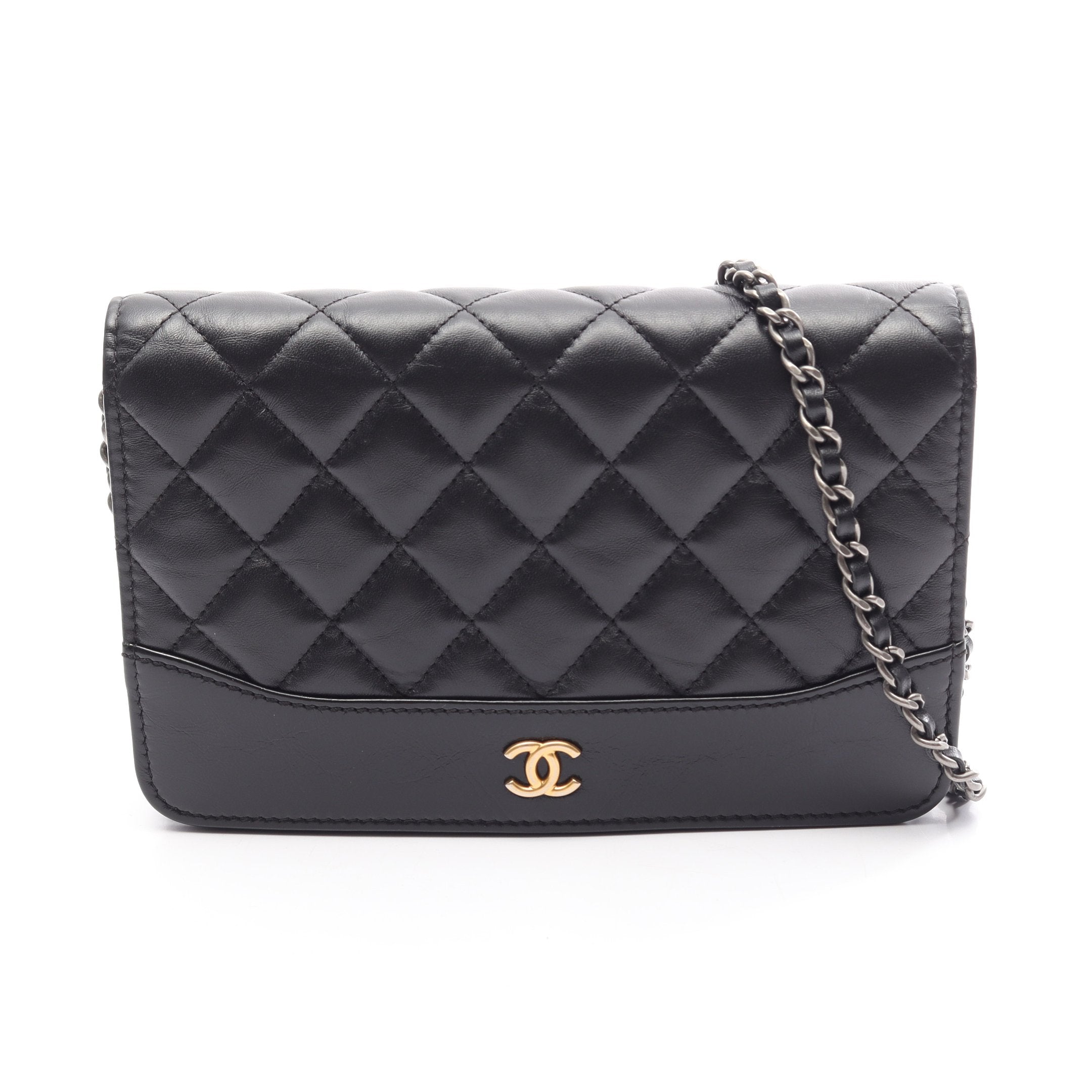 CHANEL シャネル パテントレザー チェーン パンプス ココ金具 黒 ガブリエルドゥ チェーンウォレット レザー ブラック ゴールド金具