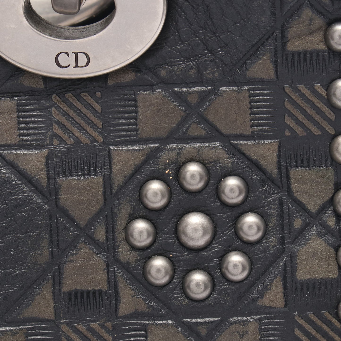 LADY DIOR レディディオール 2WAY ハンドバッグ レザー ブラック カーキグリーン クリスチャンディオール