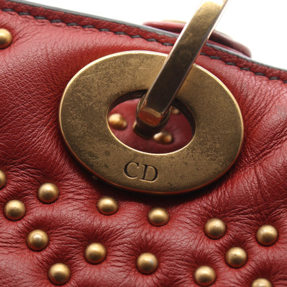 LADY DIOR レディディオール スタッズ 2WAY ハンドバッグ レザー レッドブラウン クリスチャンディオール