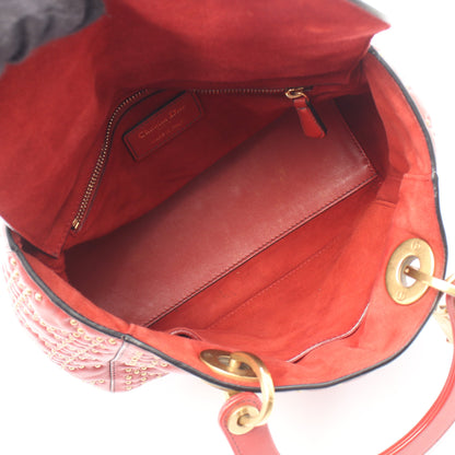 LADY DIOR レディディオール スタッズ 2WAY ハンドバッグ レザー レッドブラウン クリスチャンディオール