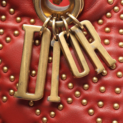 LADY DIOR レディディオール スタッズ 2WAY ハンドバッグ レザー レッドブラウン クリスチャンディオール