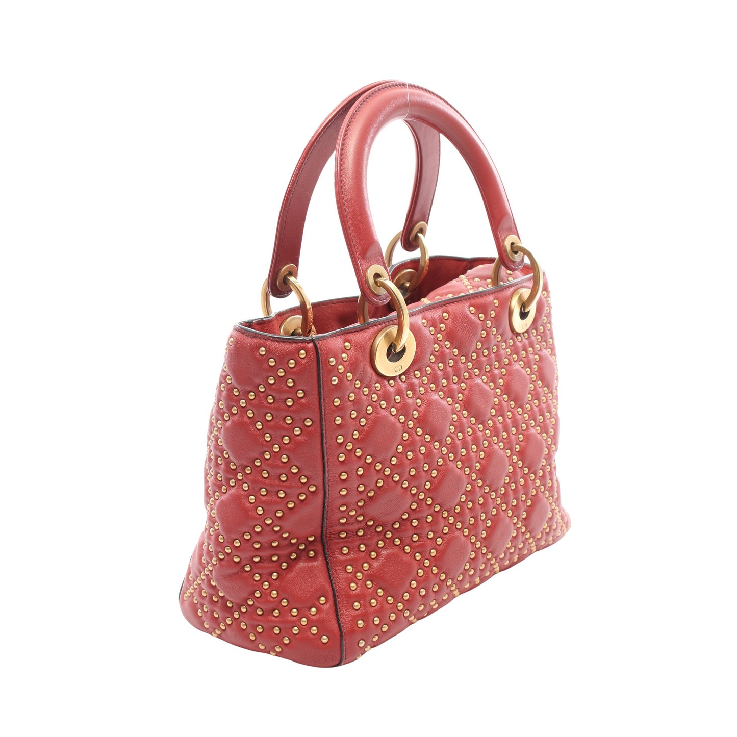 LADY DIOR レディディオール スタッズ 2WAY ハンドバッグ レザー レッドブラウン クリスチャンディオール