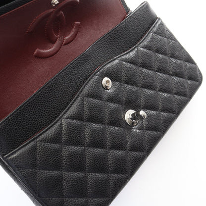 マトラッセ Wフラップ Wチェーンショルダーバッグ キャビアスキン ブラック シルバー金具 シャネル バッグ CHANEL