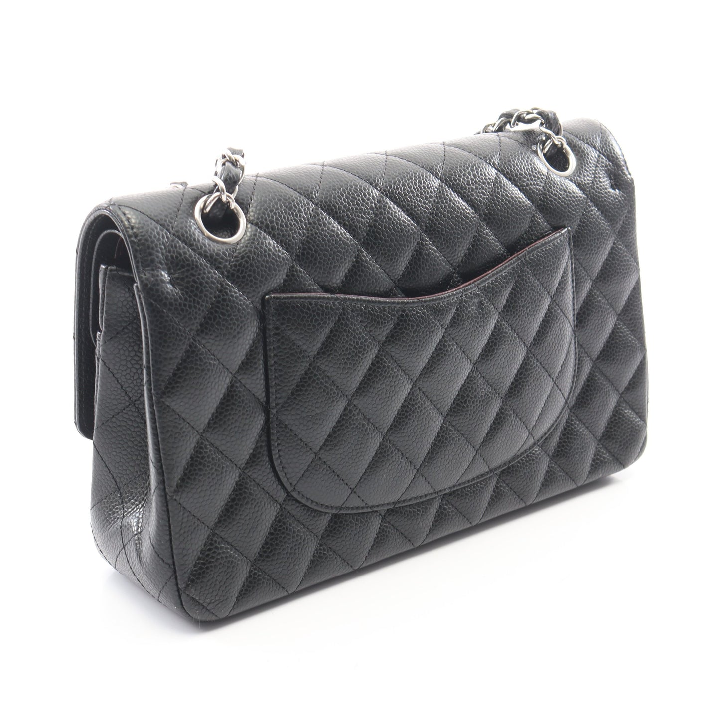 マトラッセ Wフラップ Wチェーンショルダーバッグ キャビアスキン ブラック シルバー金具 シャネル バッグ CHANEL