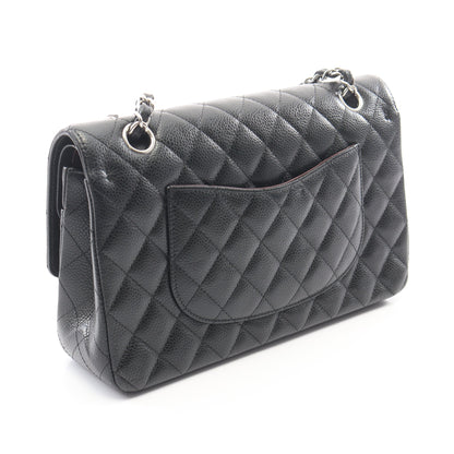 マトラッセ Wフラップ Wチェーンショルダーバッグ キャビアスキン ブラック シルバー金具 シャネル バッグ CHANEL