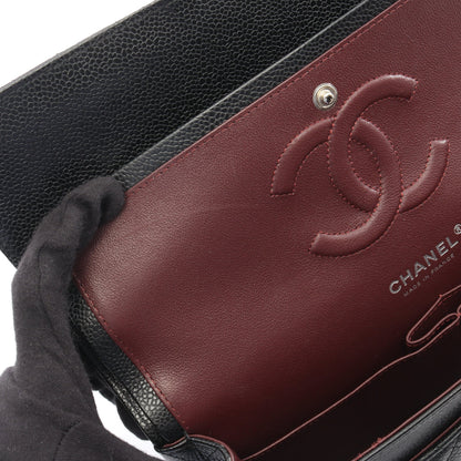 マトラッセ Wフラップ Wチェーンショルダーバッグ キャビアスキン ブラック シルバー金具 シャネル バッグ CHANEL