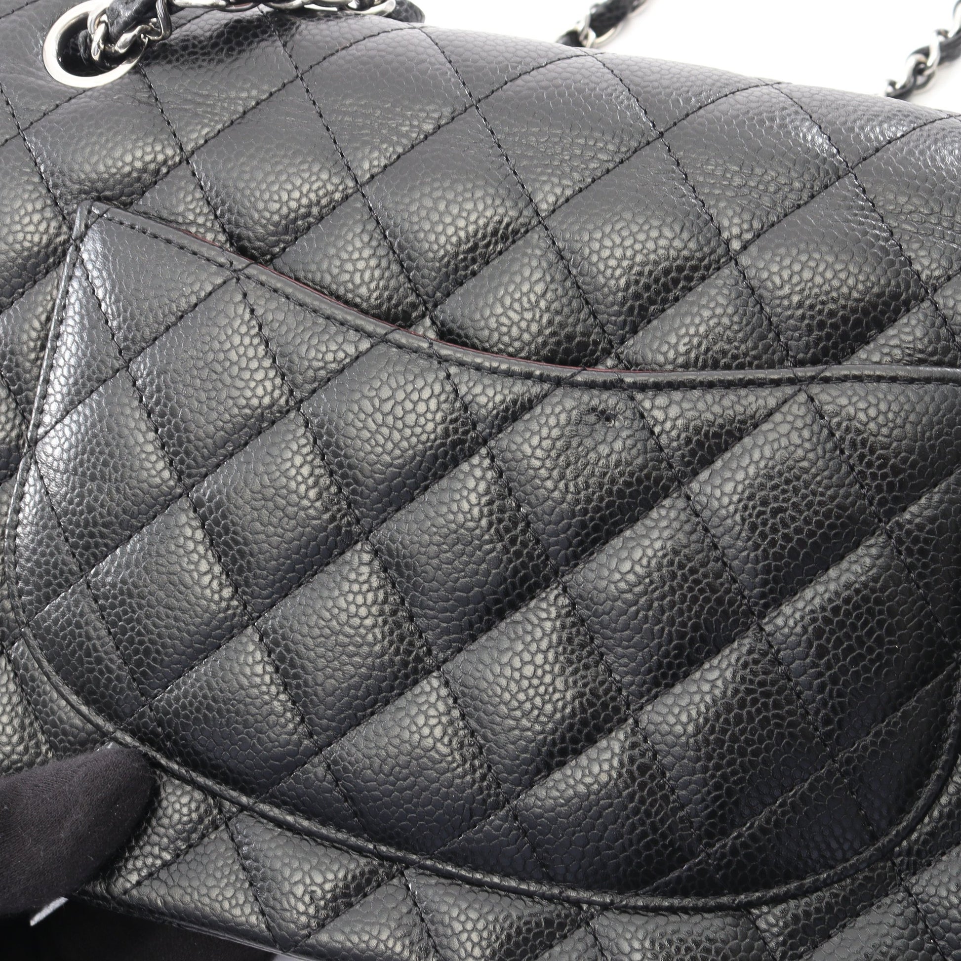 マトラッセ Wフラップ Wチェーンショルダーバッグ キャビアスキン ブラック シルバー金具 シャネル バッグ CHANEL