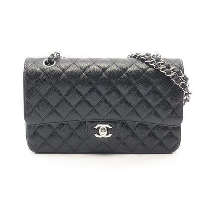 マトラッセ Wフラップ Wチェーンショルダーバッグ キャビアスキン ブラック シルバー金具 シャネル バッグ CHANEL