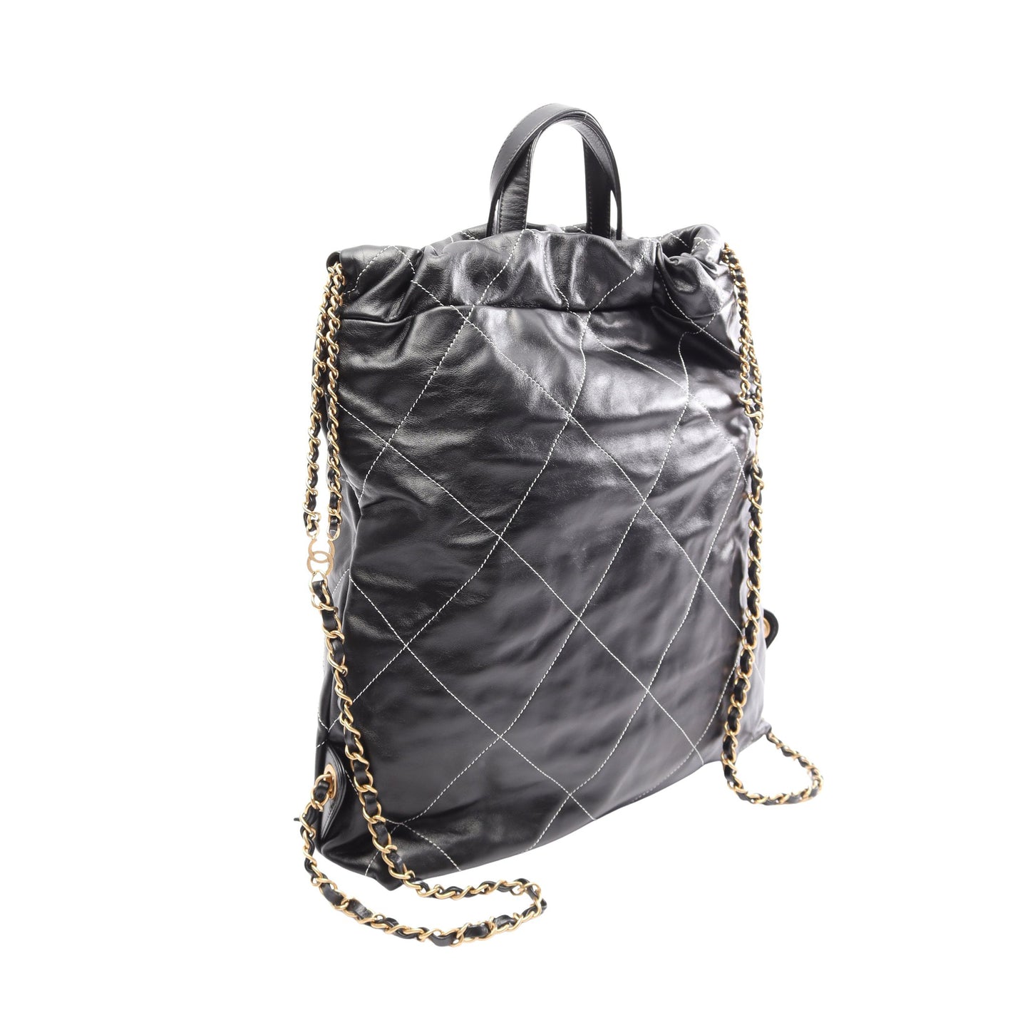 シャネル 22 ラージ バックパック リュックサック レザー ブラック ゴールド金具 シャネル