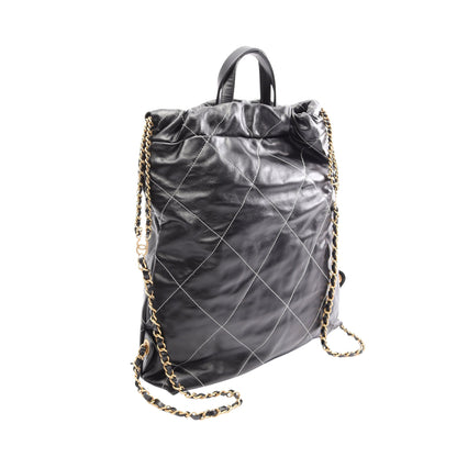 シャネル 22 ラージ バックパック リュックサック レザー ブラック ゴールド金具 シャネル