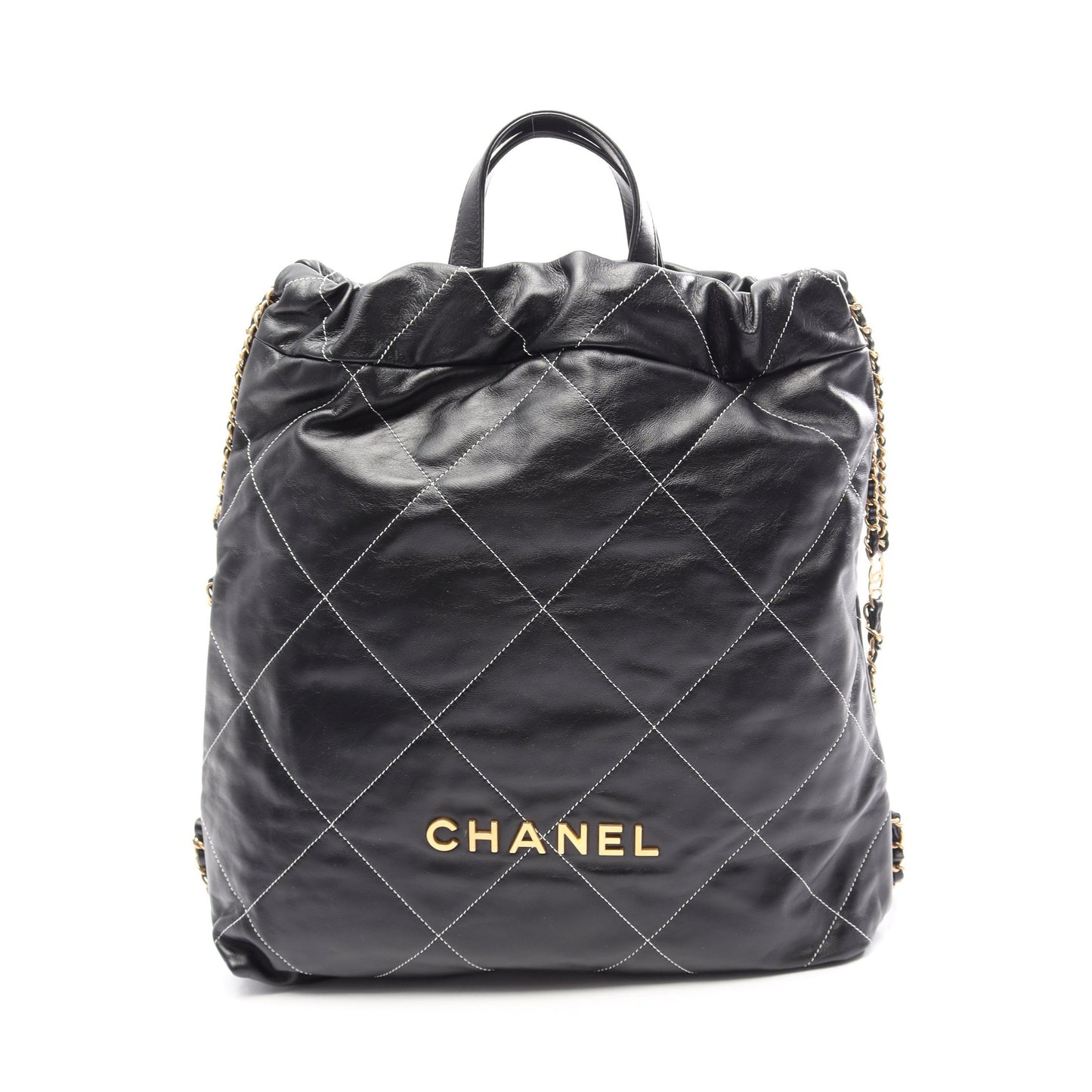 シャネル 22 ラージ バックパック リュックサック レザー ブラック ゴールド金具 シャネル