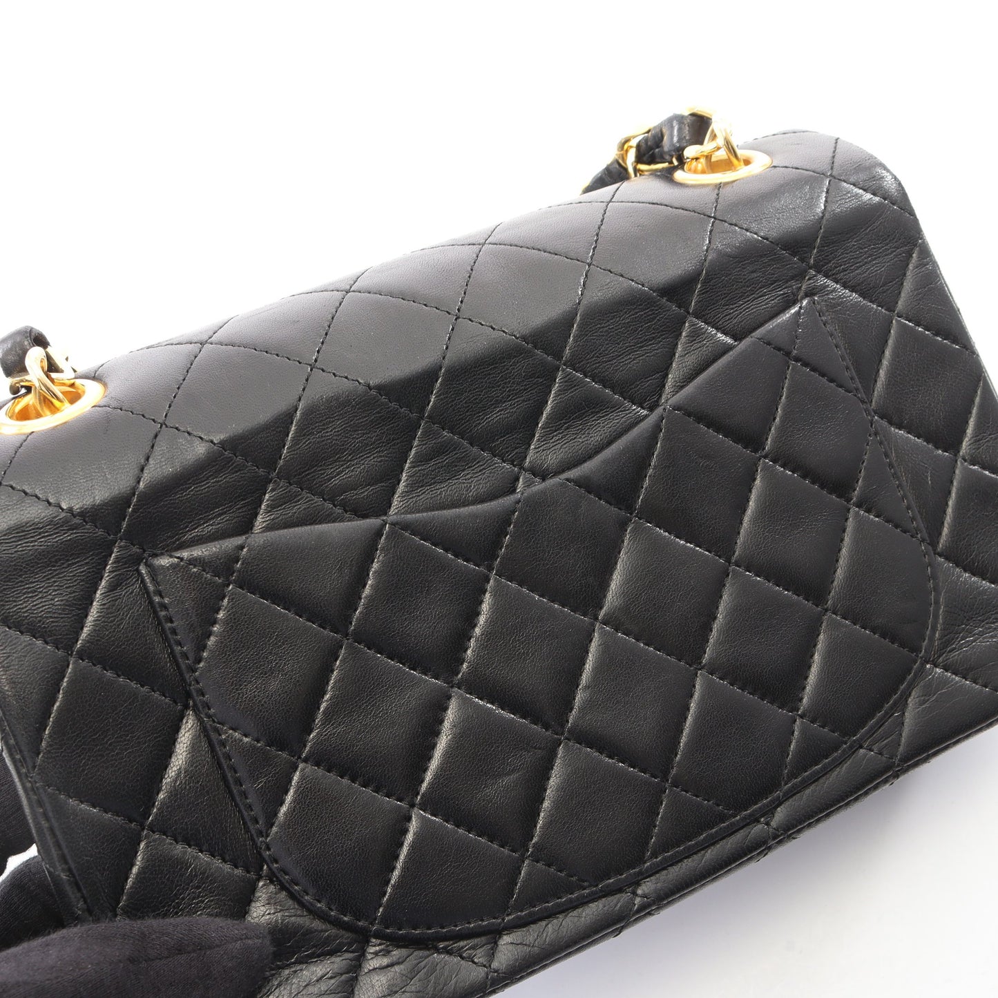 マトラッセ チェーンハンドバッグ ラムスキン ブラック ゴールド金具 ヴィンテージ シャネル