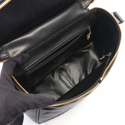 Vステッチ バニティ チェーンショルダーバッグ キャビアスキン ブラック ゴールド金具 ヴィンテージ シャネル バッグ CHANEL