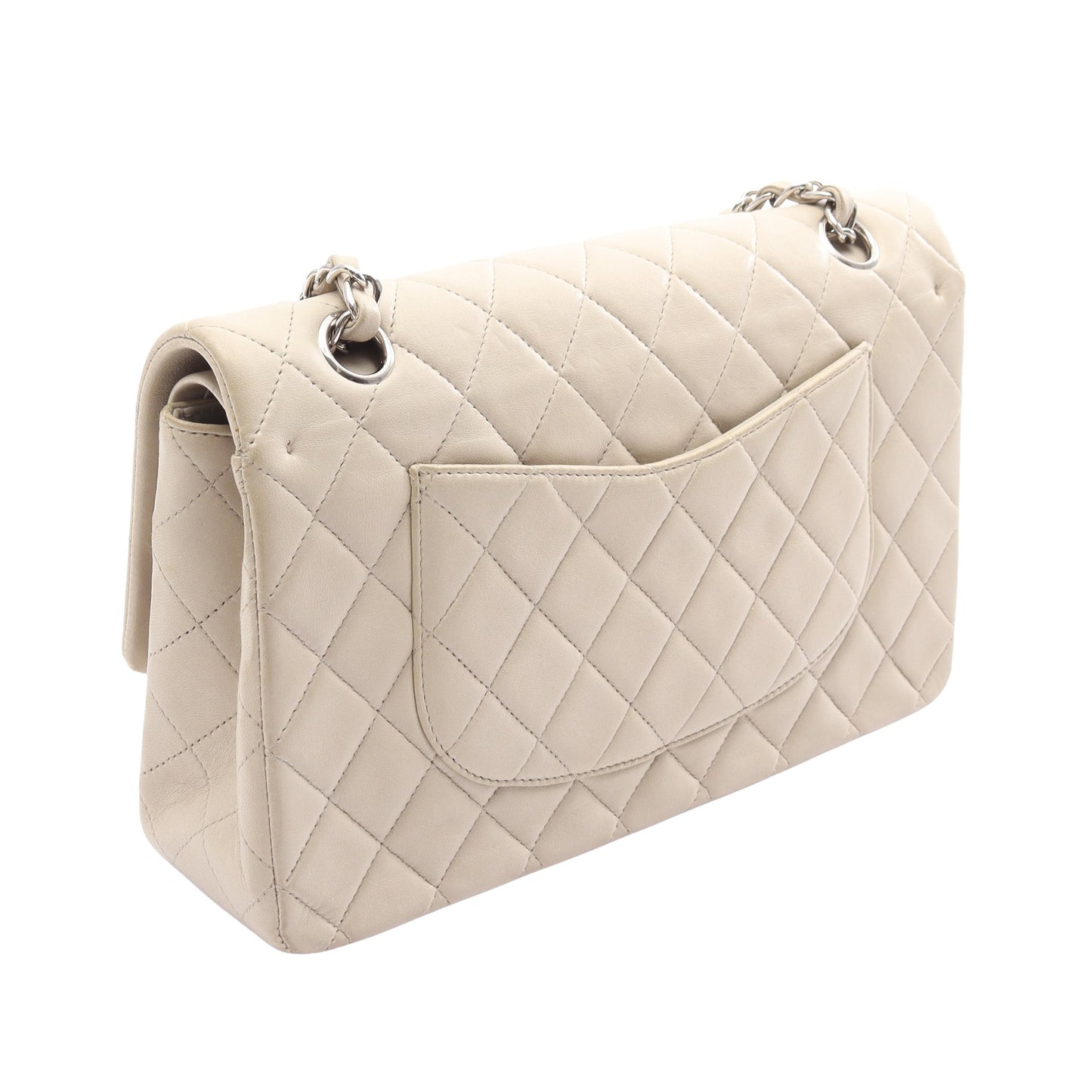 マトラッセ Wフラップ Wチェーンショルダーバッグ ラムスキン ライトグレー シルバー金具 シャネル バッグ CHANEL