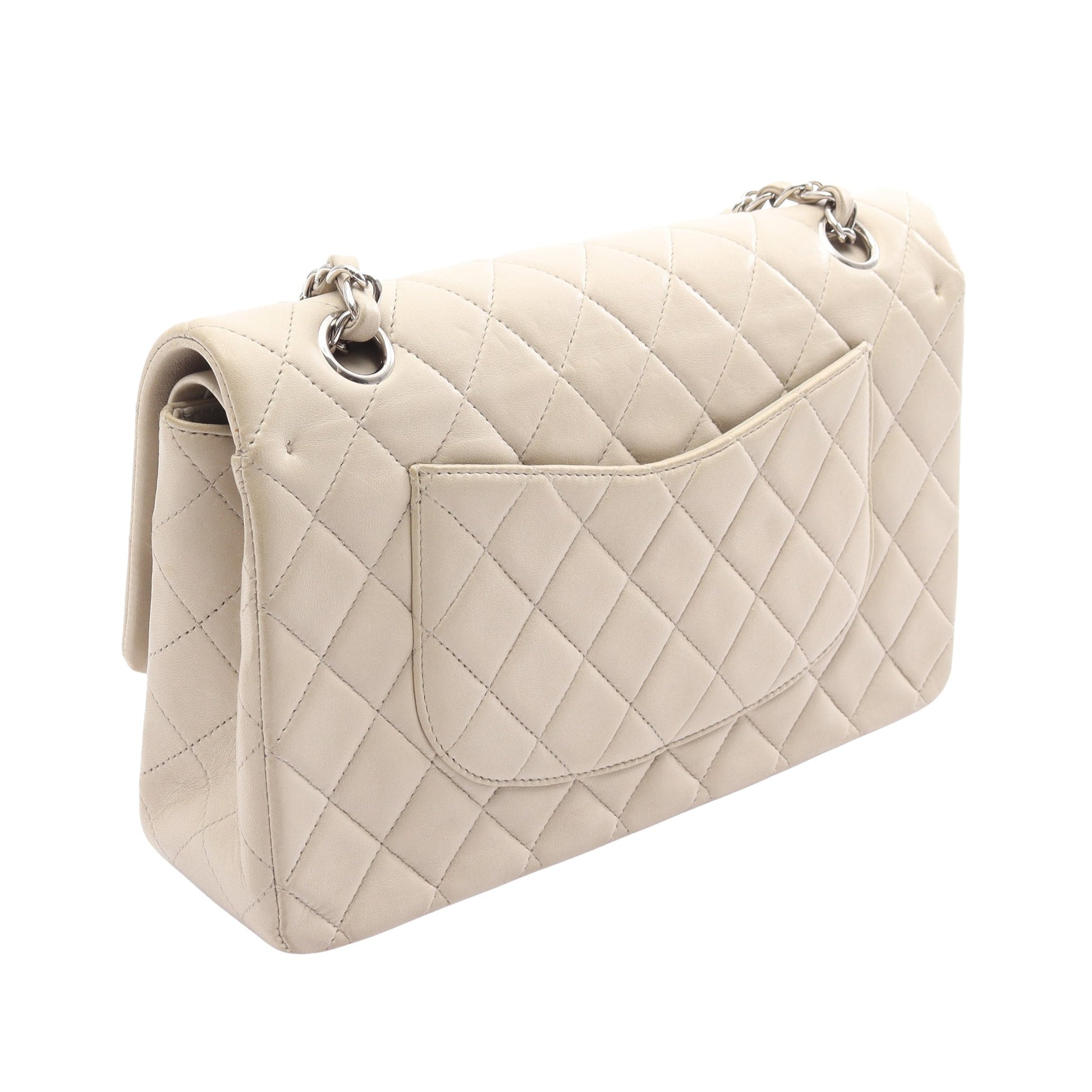 マトラッセ Wフラップ Wチェーンショルダーバッグ ラムスキン ライトグレー シルバー金具 シャネル バッグ CHANEL