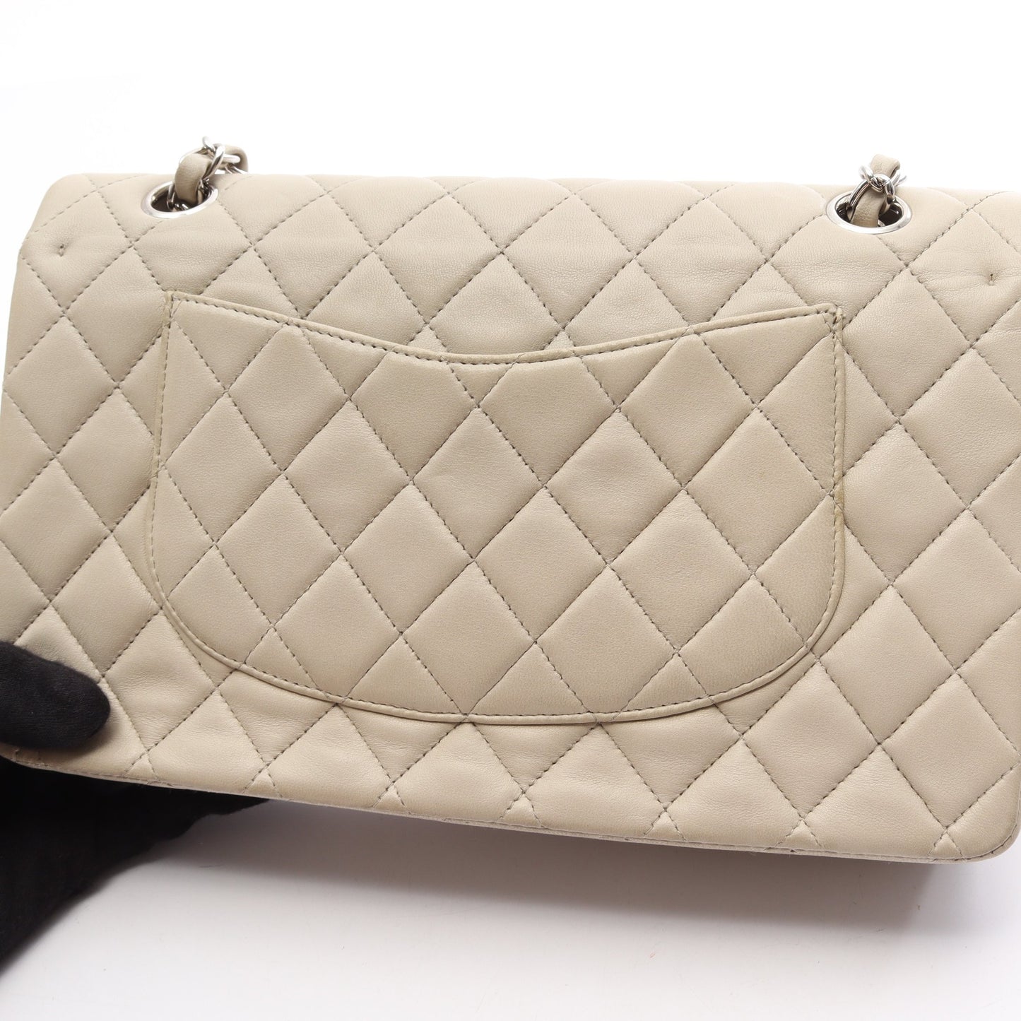 マトラッセ Wフラップ Wチェーンショルダーバッグ ラムスキン ライトグレー シルバー金具 シャネル バッグ CHANEL