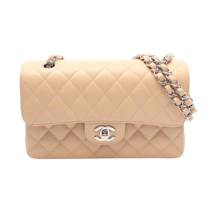 マトラッセ Wフラップ Wチェーンショルダーバッグ キャビアスキン ベージュ シルバー金具 シャネル バッグ CHANEL