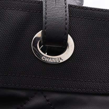 パリビアリッツPM ハンドバッグ トートバッグ コーティングキャンバス レザー ブラック シルバー金具 シャネル