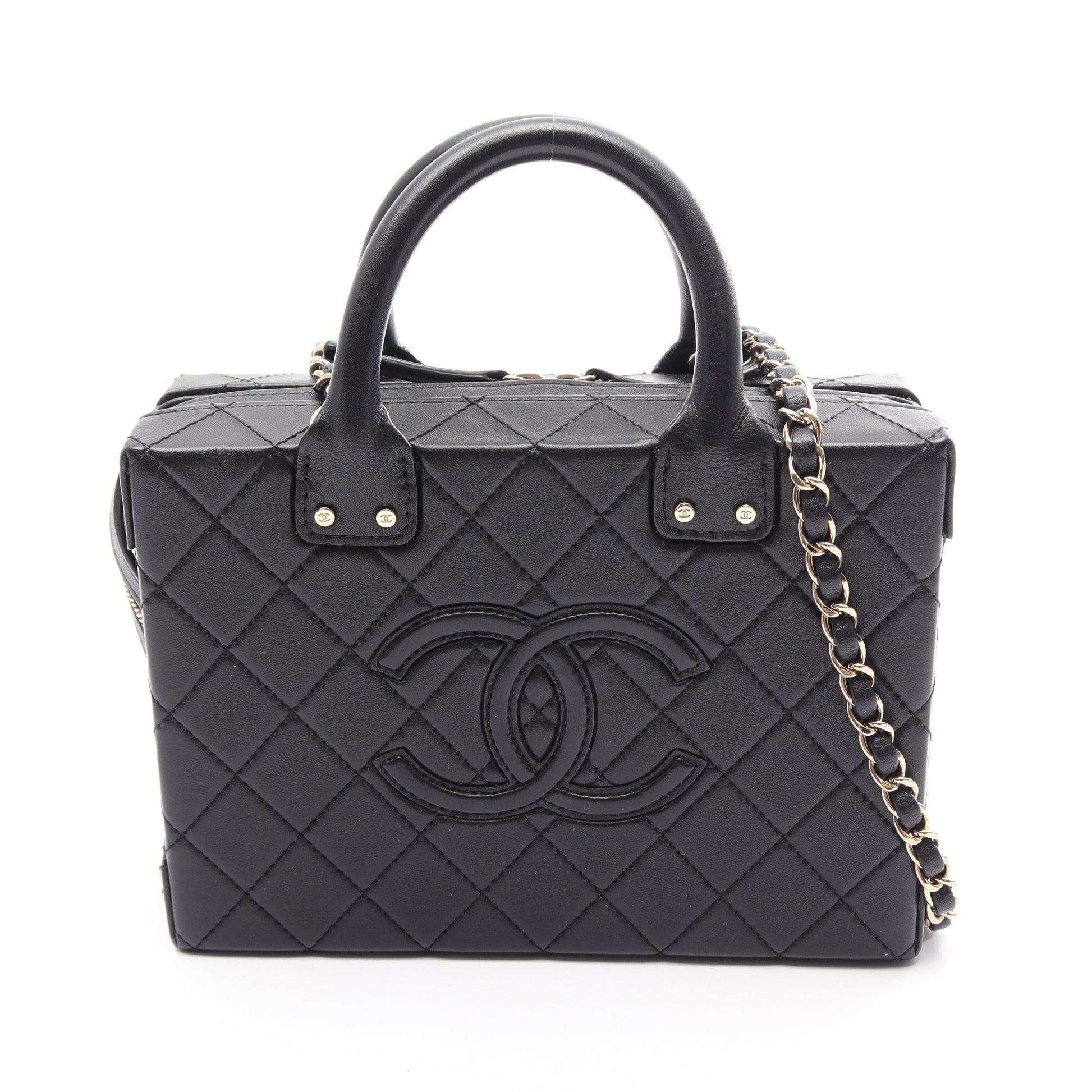 ヴァニティケース マトラッセ 2WAY チェーンショルダーバッグ レザー ブラック ゴールド金具 シャネル バッグ CHANEL