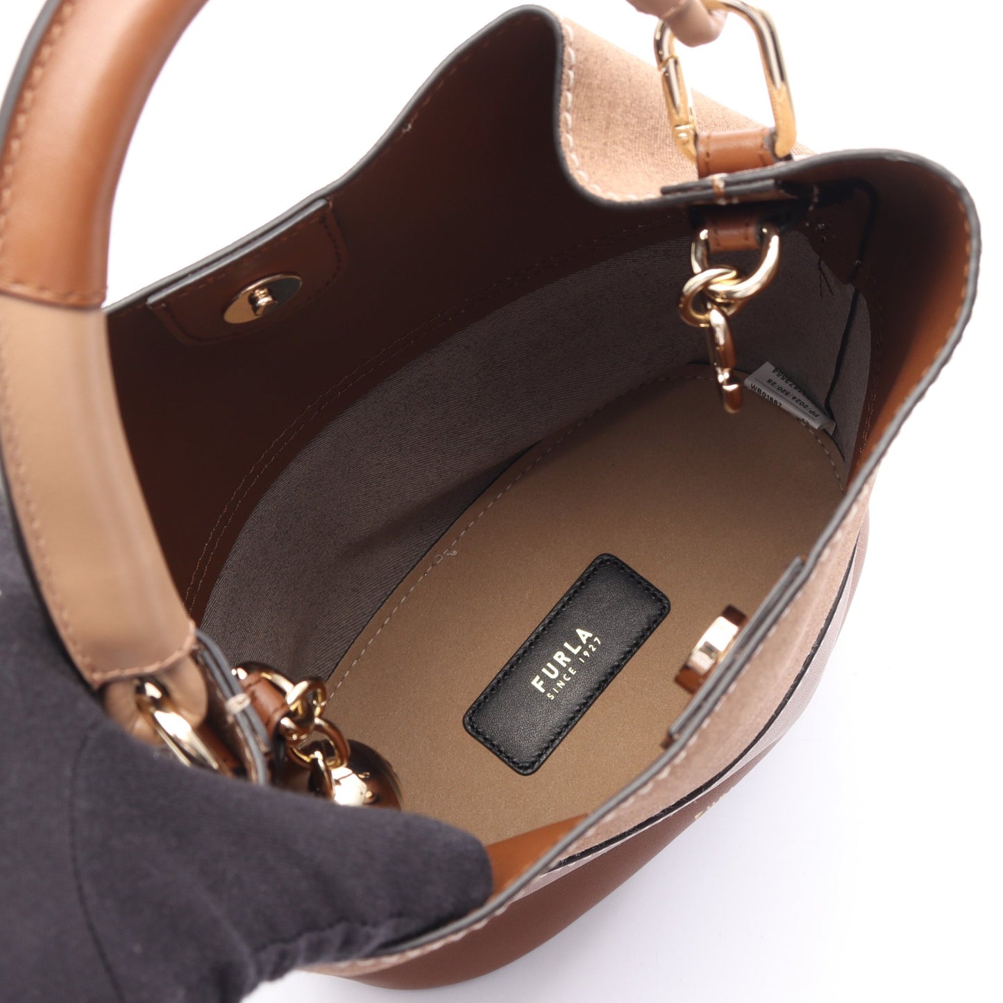SFERA S BUCKET BAG 2WAY ハンドバッグ レザー キャンバス ブラウン フルラ
