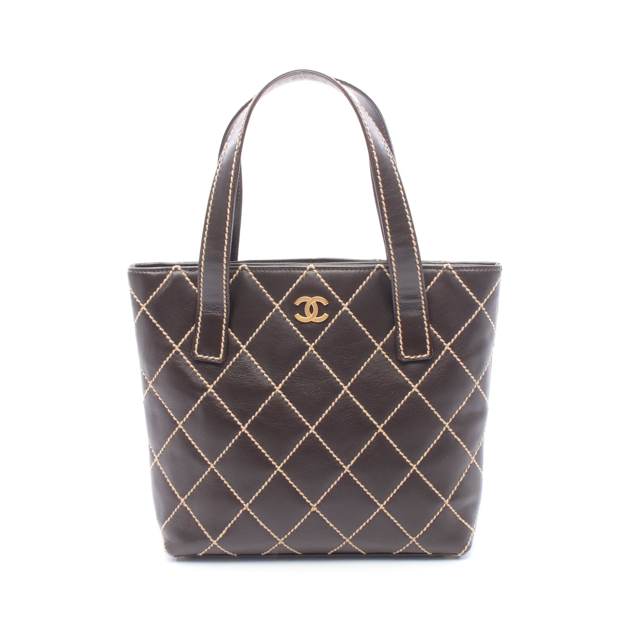 CHANEL ブラウンレザートートバッグ ワイルドステッチ ハンドバッグ トートバッグ レザー ダークブラウン