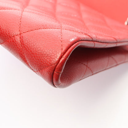 マトラッセ チェーンショルダーバッグ キャビアスキン レッド シルバー金具 シャネル