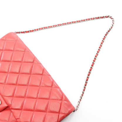 マトラッセ チェーンショルダーバッグ キャビアスキン レッド シルバー金具 シャネル