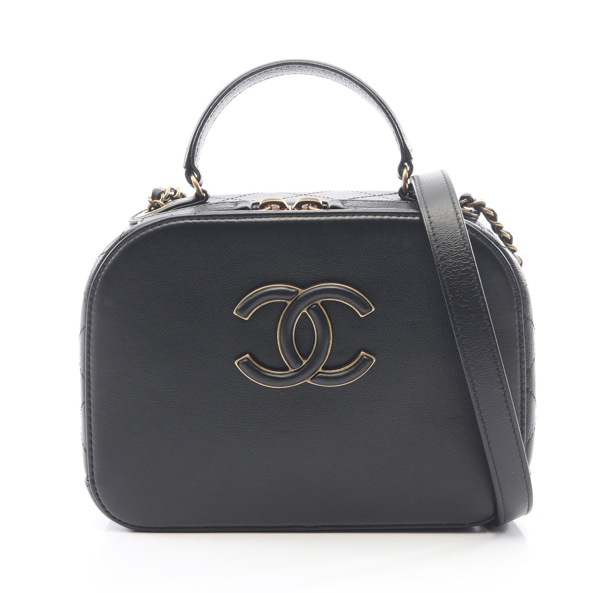 マトラッセ バニティバッグ 2WAY チェーンショルダーバッグ レザー ブラック ゴールド金具 シャネル バッグ CHANEL