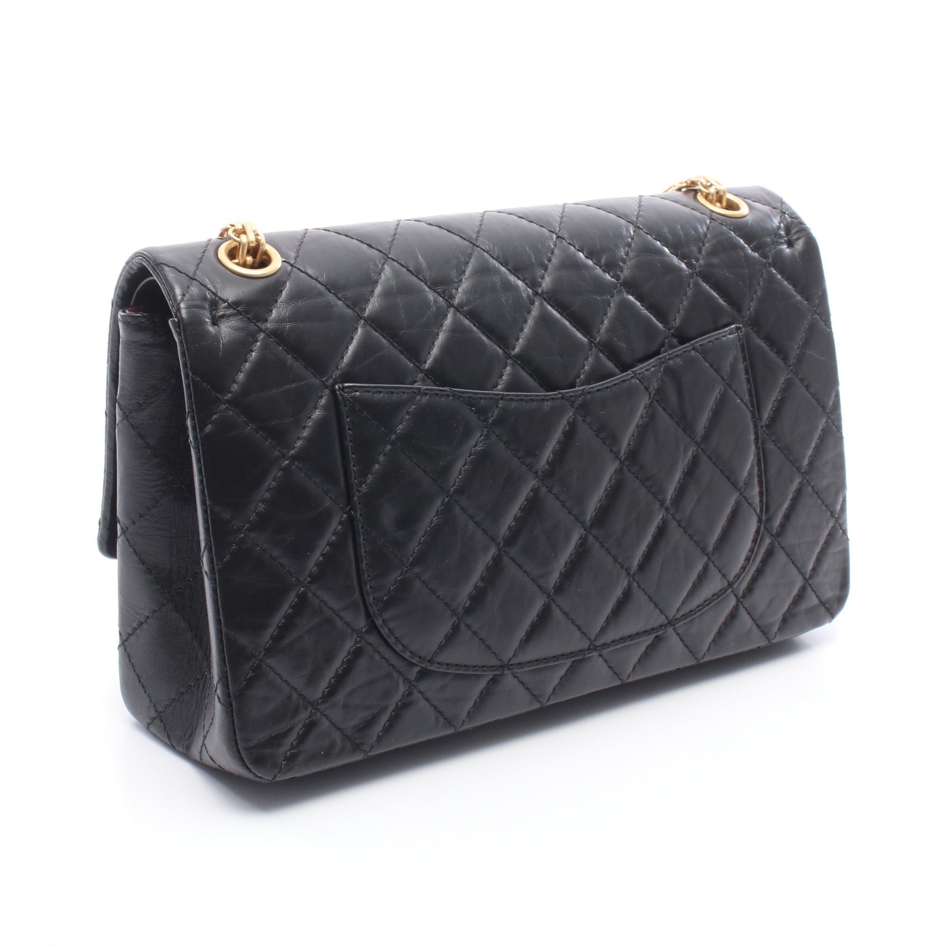 2.55 マトラッセ Wフラップ Wチェーンショルダーバッグ エイジドカーフスキン ブラック ゴールド金具 シャネル バッグ CHANEL
