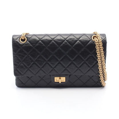 2.55 マトラッセ Wフラップ Wチェーンショルダーバッグ エイジドカーフスキン ブラック ゴールド金具 シャネル バッグ CHANEL