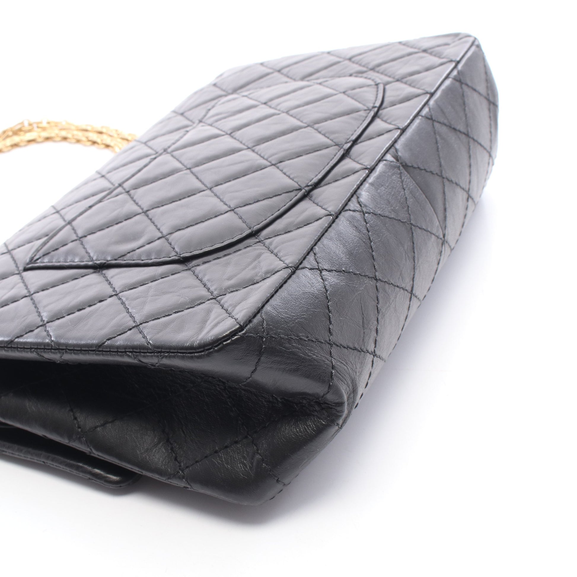 2.55 マトラッセ Wフラップ Wチェーンショルダーバッグ エイジドカーフスキン ブラック ゴールド金具 シャネル バッグ CHANEL