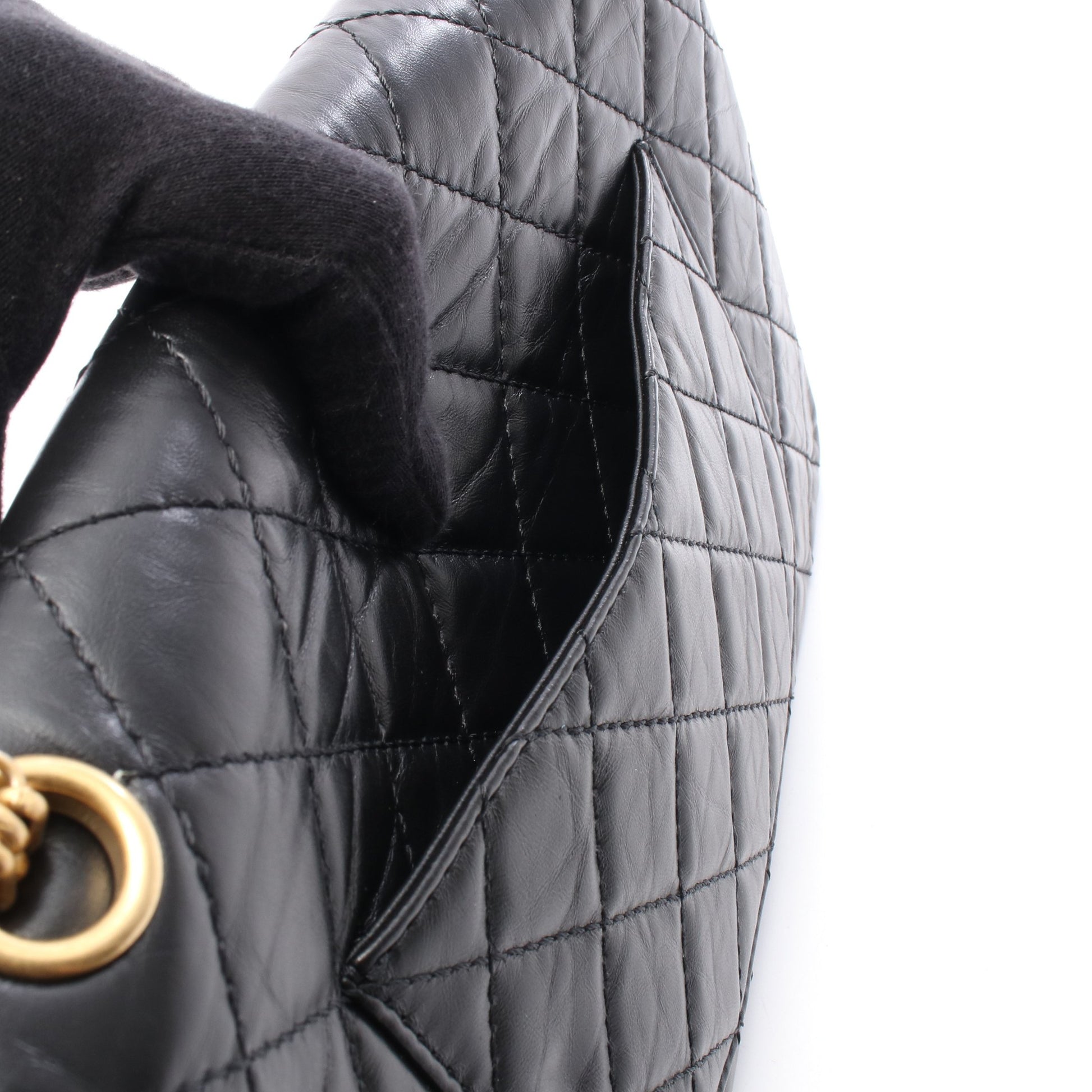 2.55 マトラッセ Wフラップ Wチェーンショルダーバッグ エイジドカーフスキン ブラック ゴールド金具 シャネル バッグ CHANEL