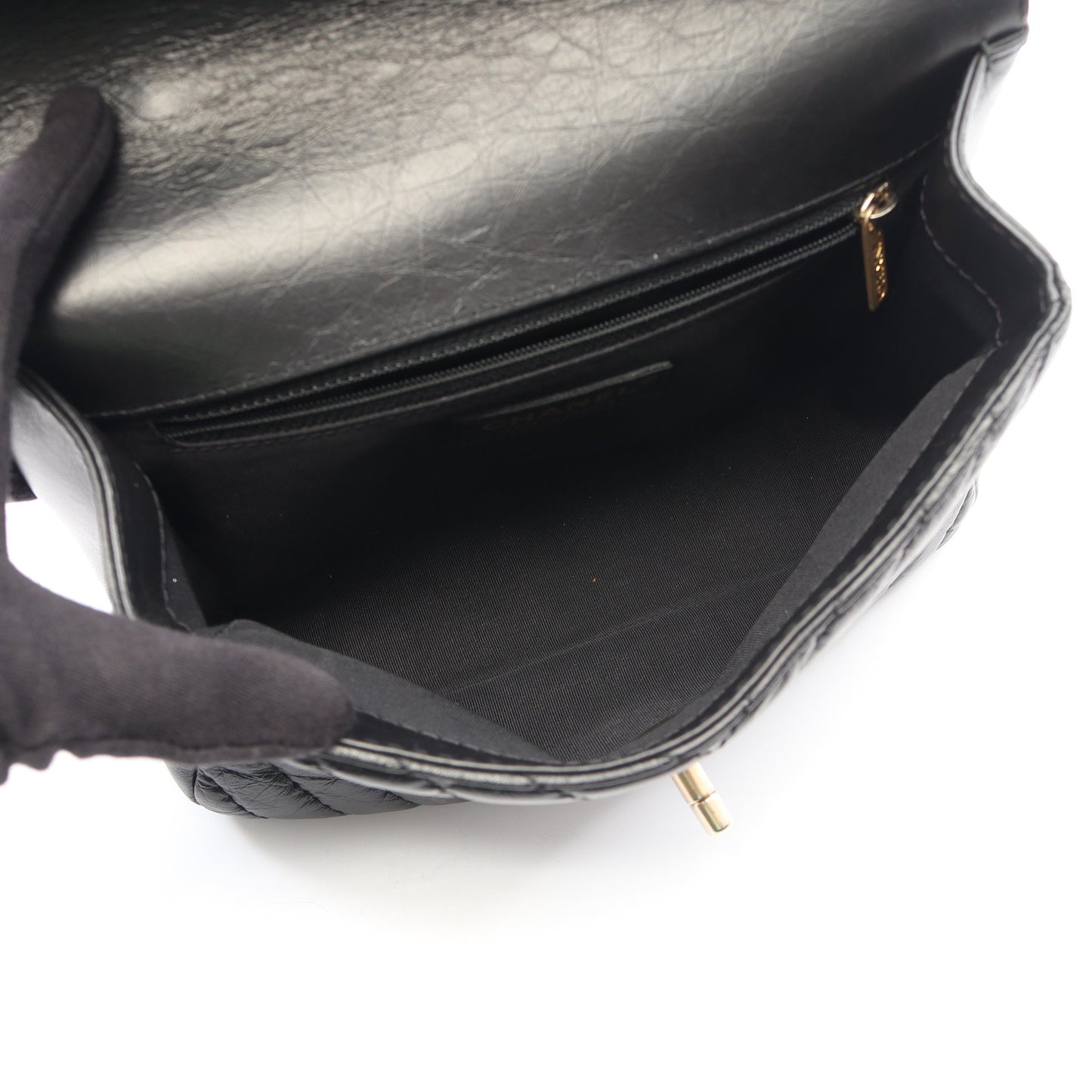 マドモアゼル Vステッチ トップハンドル 2WAY チェーンショルダーバッグ レザー ブラック ゴールド金具 シャネル