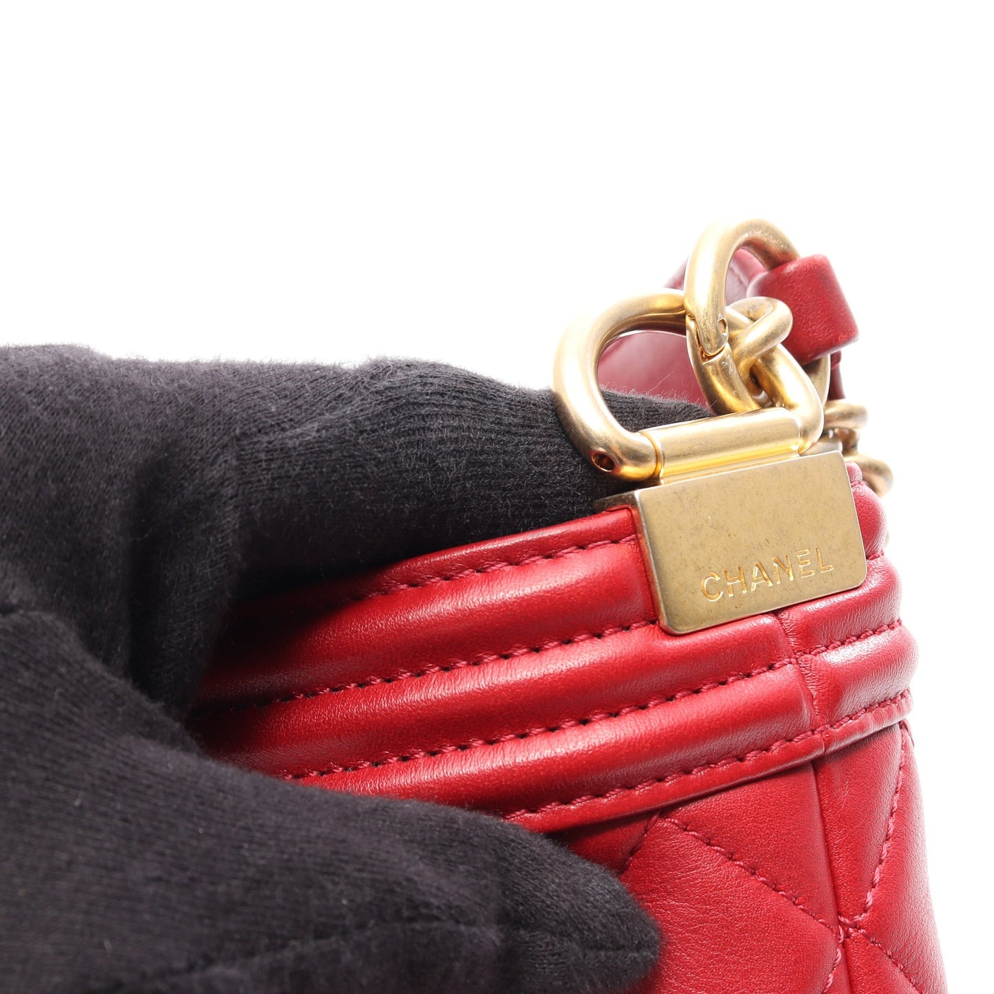ボーイシャネル 2WAY チェーンショルダーバッグ ラムスキン レッド ゴールド金具 シャネル