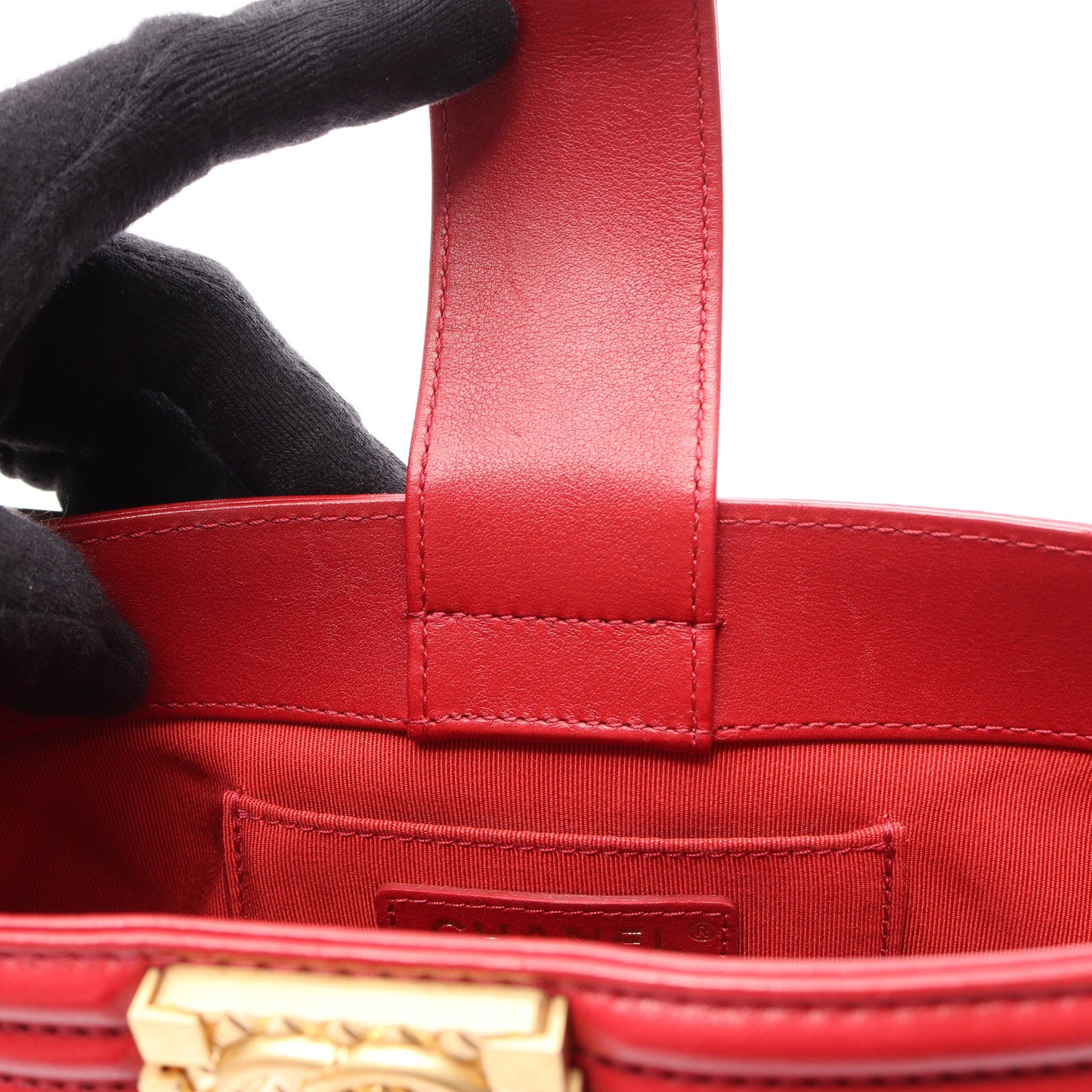 ボーイシャネル 2WAY チェーンショルダーバッグ ラムスキン レッド ゴールド金具 シャネル